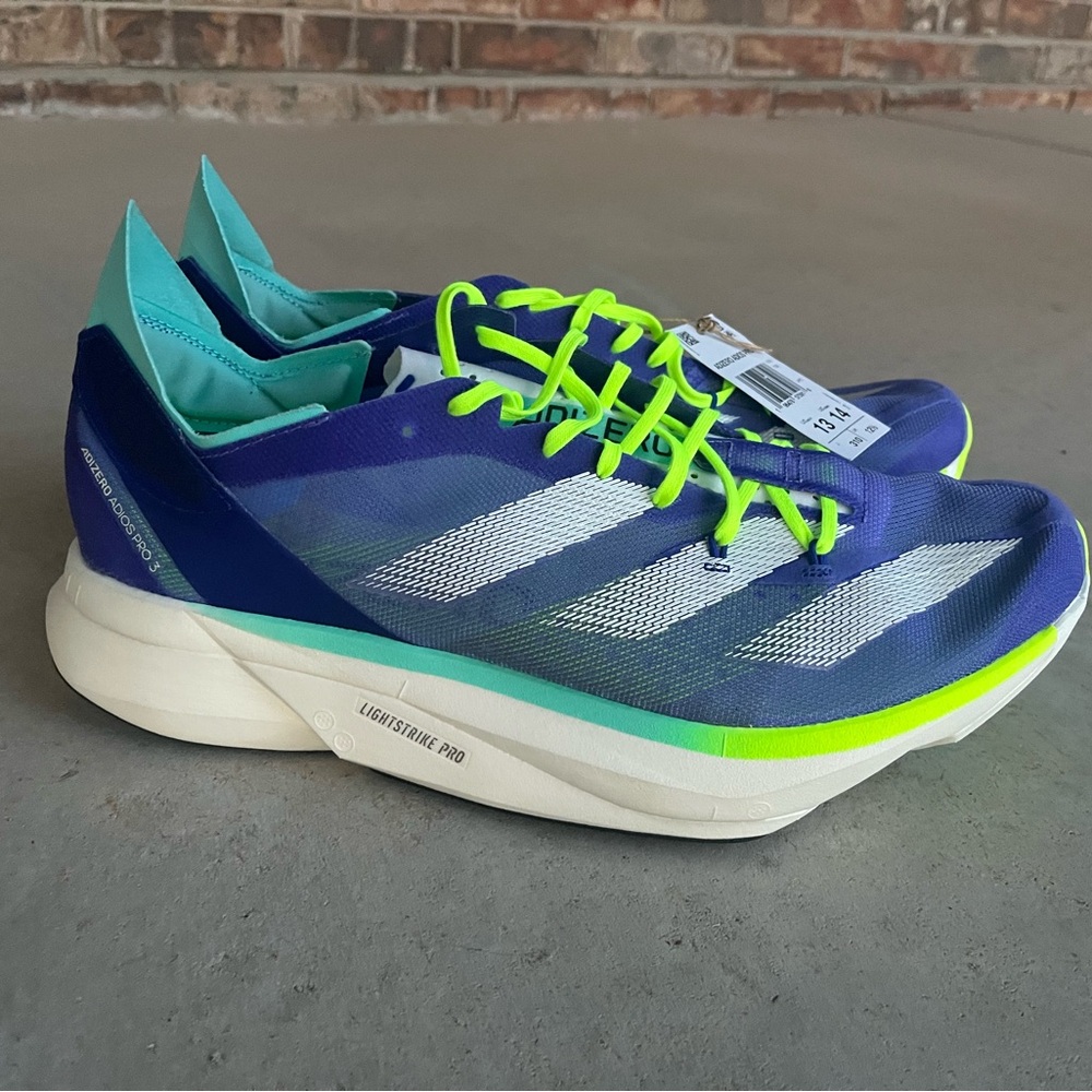ADIDAS ADIZERO ADIOS PRO 3 BLUE NEON SNEAKERS/RUNNING SHOES - SIZE 13 ID3635